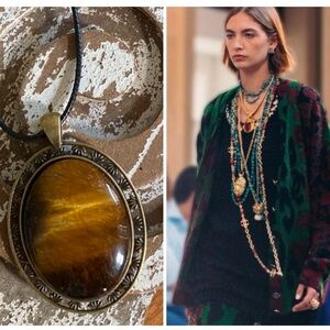 Genuine Tiger’s Eye Boho Luxe Pendant W/Chord Necklace